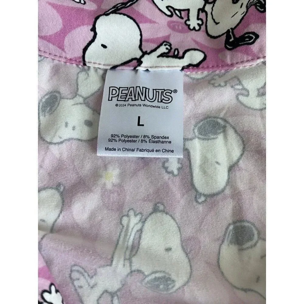 Peanuts SNOOPY‎ Pink Women’s Sz L Pajama PJ Set Pants Short Sleeve Soft Daisies